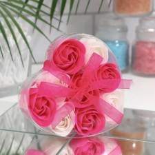 Soap roses, fuchsia and white, set of 9 pcs.
