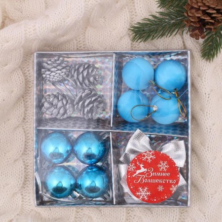 A set of jewelry plastic 16 pcs "carnival" (4 bow, 4 cones, 8 balls) silver, blue-1
