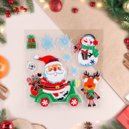 Stickers on the windows "New Year" Santa Claus by car, 23 x 20 cm