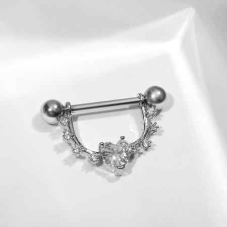 Piercing for the chest "Heart" halo, white color in silver