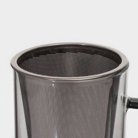 Glass mug for brewing with metal sieve, 550 ml-3