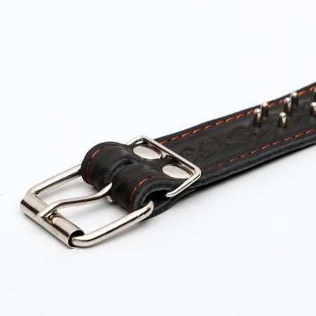 Collar leather two-layer rogging "hedgehog", 65 x 3.5 cm, Osh 50-60 cm, black-3
