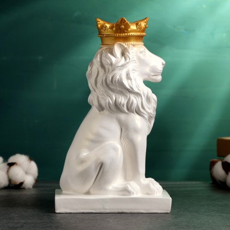 Piggy bank "Leo with a crown" White with a golden crown, 23cm-3