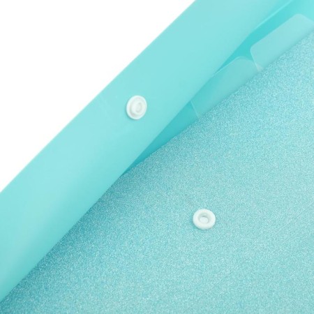 Folder-carte, A4, 6 departments, 400 μm, Devente "Glitter Shine", on the button, embossing "sand" with sparkles, turquoise-2