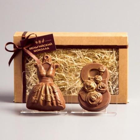 Chocolate figures, 2 in 1 “Dress + March 8. Roses ", 160 g-2