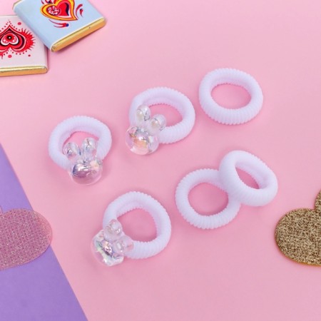 Hair gum "Tenderness" (set 6 pcs) Bunny bow, 2 cm, white-1