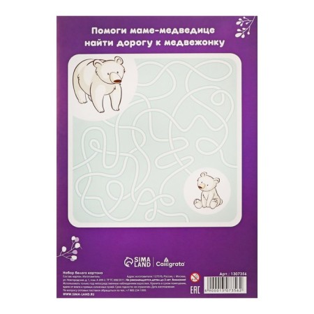 White cardboard A4, 8 sheets "White Bear", Non -Military, 220 g/m2-6