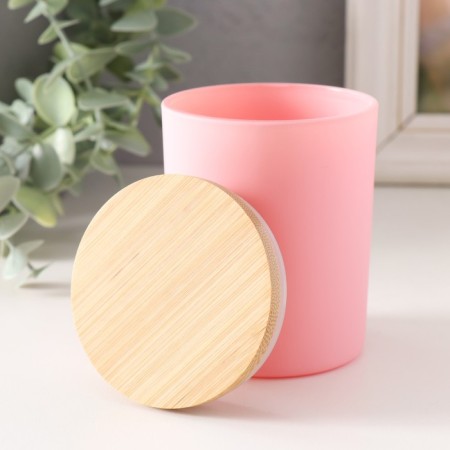 Bank for candles glass with a lid "Pink matte" 220 ml 7x7x8.4 cm-1