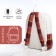 Youth backpack from textiles, 3 pockets, white/brown/red color