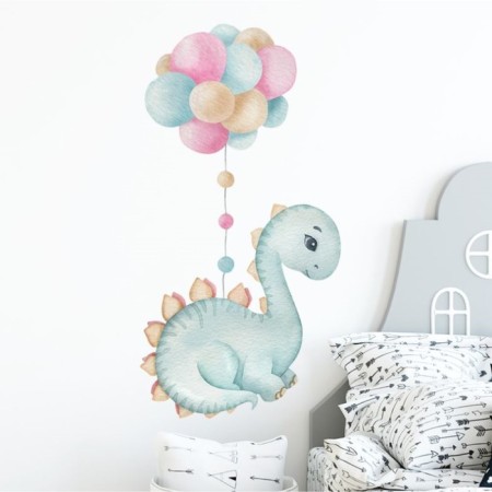 Sticker Plastic Interior color "Blue dinosaur with balloons" 30x60 cm