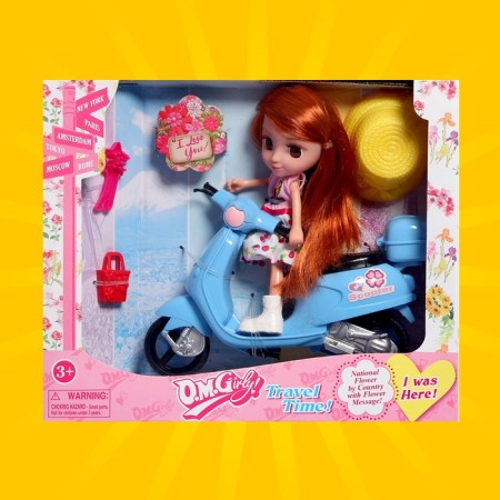 Masha doll with a moped and accessories, mix-9