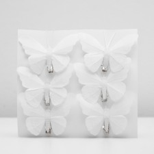 A butterfly for decor and floristry, on a clothespin, plastic, white, 1 pc., 7.5 x 6 x 1 cm