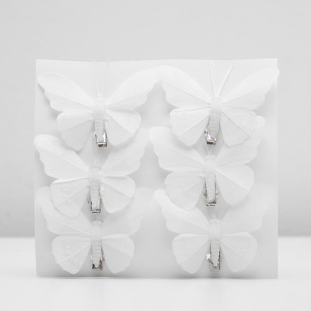 A butterfly for decor and floristry, on a clothespin, plastic, white, 1 pc., 7.5 x 6 x 1 cm