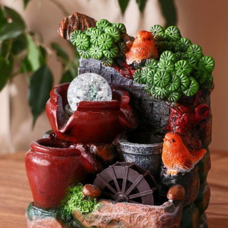Fountain "Birds in the Cool Valley" Stone Wall, 15x15x20 cm (with backlight)-1