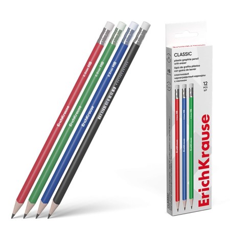 Chernographic pencil with Erichkrause "Classic Triangle 101", HB, neck D = 2.2 mm, plastic, three -sided in the box, mix