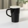 Ceramic mug with a lid and spoon Vintage, 350 ml, black color