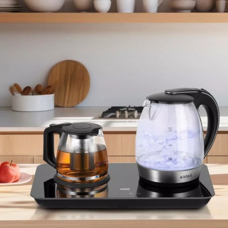 Tea kit KitFort KT-6609, glass, 1.7/1 l, 2200 W, adjustment T °, ​​display, black-1