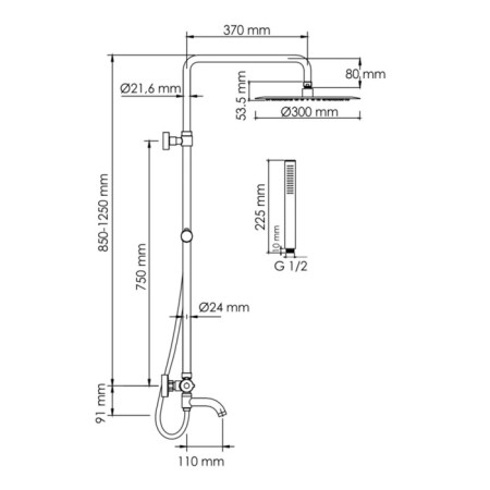 The shower system Wasserkraft A188.16.137.087.ch Thermo, tropical shower, thermostat, chrome-2