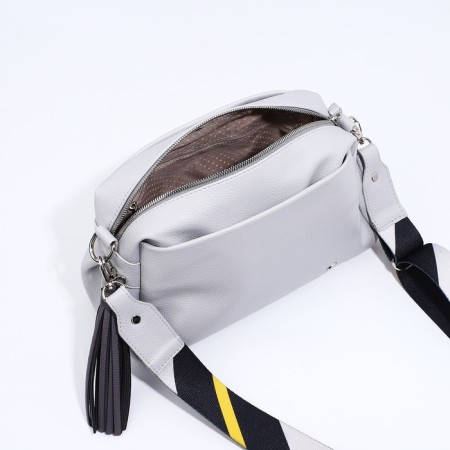 Richet Cross-Body bag, external pocket, 2 long belts, gray color.-5