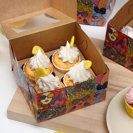 Packaging for 4 cupcakes with a hippie window, 16 x 16 x 10 cm-1