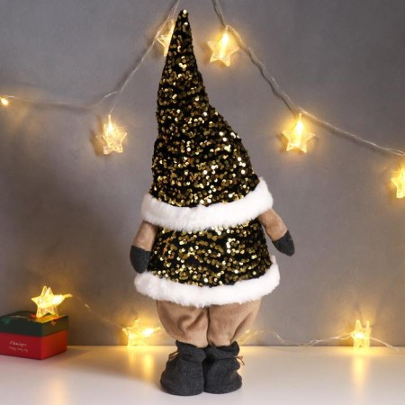 Interior doll "Santa Claus in a gold cap and a vest with sequins" 55x16x22 cm-2