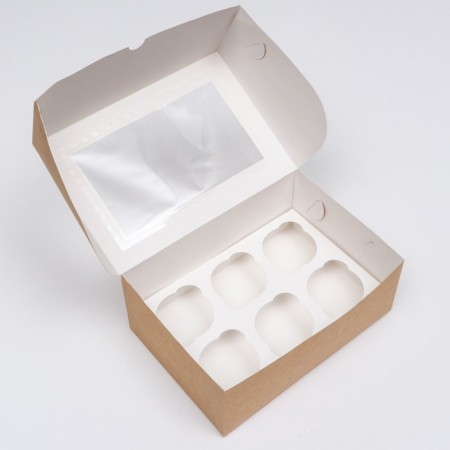 Packaging for 6 cupcakes with a window, craft, 25 x 17 x 10 cm-2