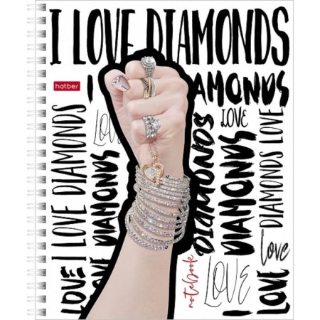 Notebook of 48 sheets in a cage on the crest I love diamonds, cover coated cardboard, an offset block 65g/m2, mix-3