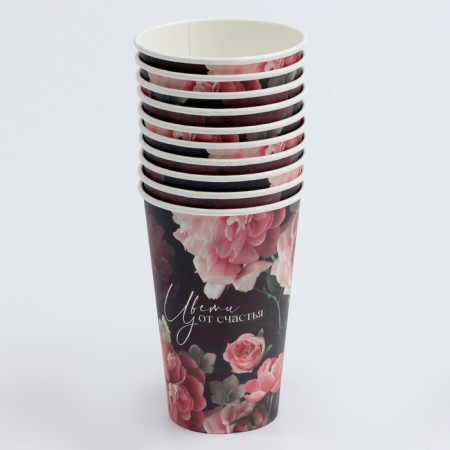 A one -time paper cup for coffee "flowing from happiness", 400 ml-2