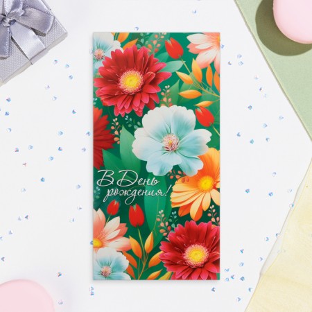 Money envelope "On Birthday!" Flowers, 16.5 x 8.5 cm-1