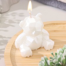 Candle decorative bear-border 7cm, pearl