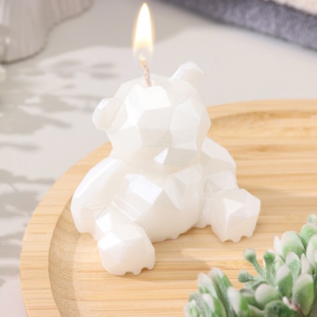 Candle decorative bear-border 7cm, pearl