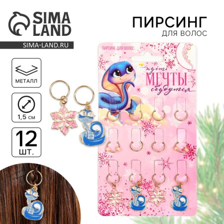 Hair piercing New Year's "Dreams will come true" for the New Year, 12 pcs