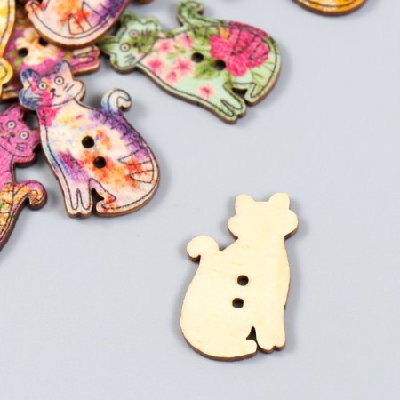 Buttons decorative wood 2 punctures "Bright cats" set 20 pcs 3x1.8 cm-2
