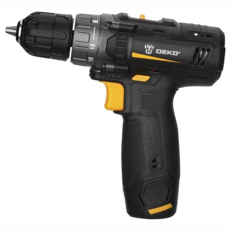 Drill-shuruvumvelability DEKO GCD12DU3, 12 V, 32 nm, 1500 rpm, 1 x 1.5 Ah