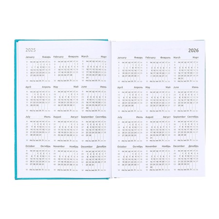 Dated diary 2025, Devente. Flag, A5 168 sheets, Attomex. EVEN, solid cover of boomvinyl with foam rubber, silkography, liesse, block 70 g/m2, turquoise-6