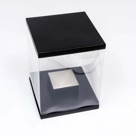 Box for flowers with a vase and PVC windows, folding, 23 x 30 x 23 cm, black-1