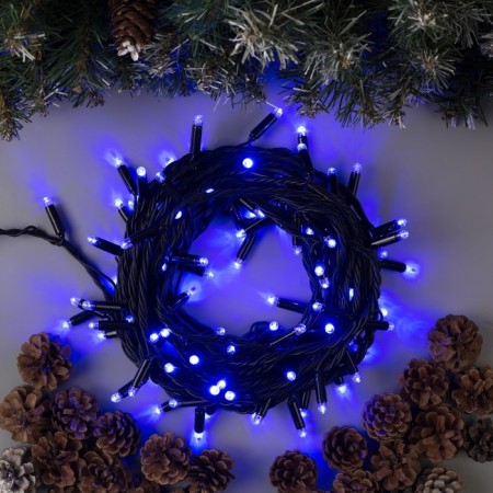 Garland “thread” 10 m, IP65, UMS, dark thread, 100 led, blue glow, white flicker, 220 V