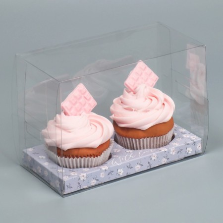 Capcake box, confectionery packaging, 2 cells "Pattern", 16 x 8 x 11.5 cm