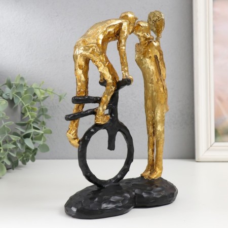 Polystone souvenir "Kiss, pair, monocycle and balloon" Gold 26x17x11 cm-2