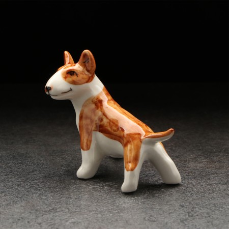 Porcelain figurine "Bulsterier in the rack", white-red, 7x5x6 cm-3