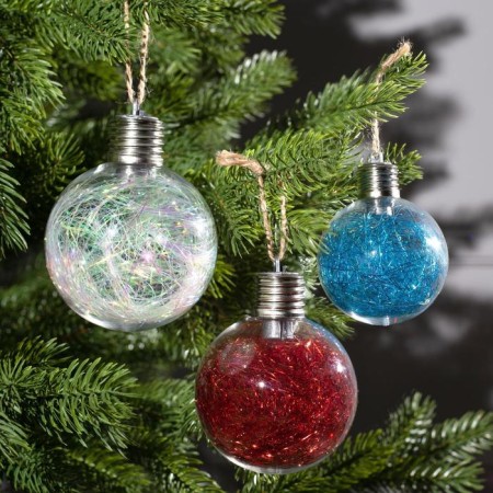 A set of Christmas tree balls "Tinsel color" 3 pcs., Batteries, 5 LED, glow white-1