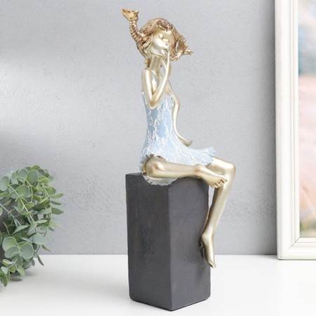 Souvenir Polystone "Girl in Cuba, with pigtails" gold with blue 16x12x37 cm-1