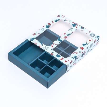 New Year. Box for 8 sweets and chocolate, 17.7x17.7x3.8 cm, confectionery packaging-8