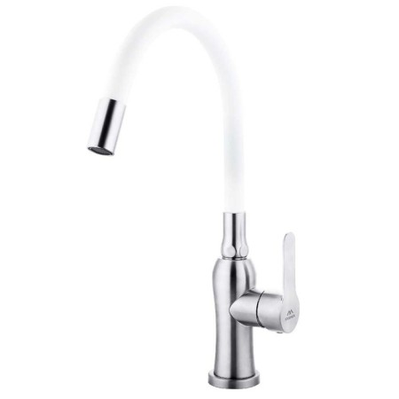 Fashun A54801-8 kitchen mixer, single-leaf, flexible spout, stainless steel, white
