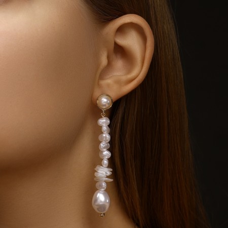 Earrings with pearls "bead" peak, color gold-3