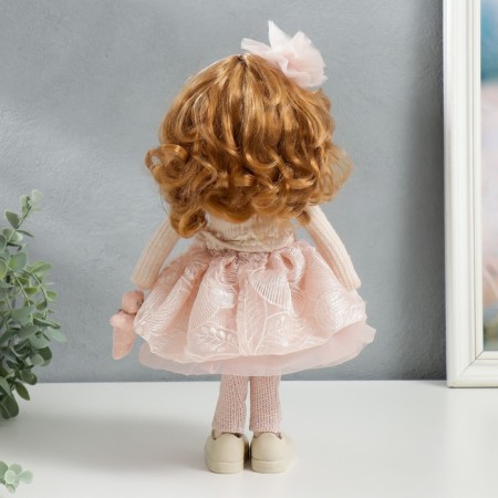 Interior doll "Baby Asya in pink, with a bear" 36x13x15.5 cm-2