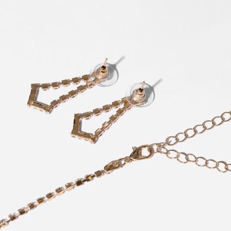 Set 2 objects: earrings, necklace "ice", 6 rows, white color in gold, 34 cm-1
