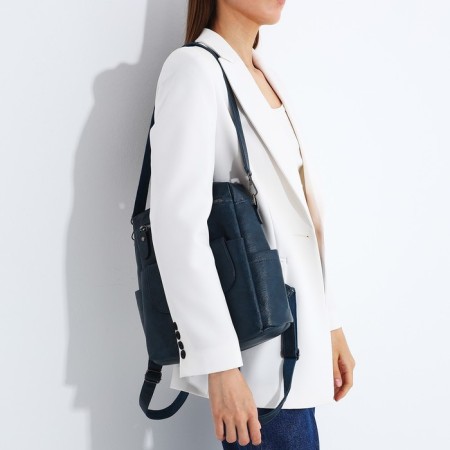 Women's backpack of artificial leather with lightning, 2 pockets, blue color-6