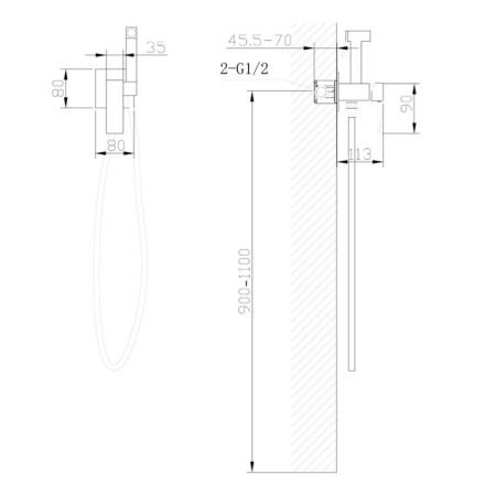ABBER WASSERFALL AF8625B bidet, built -in, with a hygienic shower, black-3