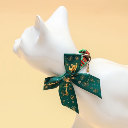 Collar + bow with deer + New Year's suspension "Christmas tree", 30 x 1 cm, kapron, green-1
